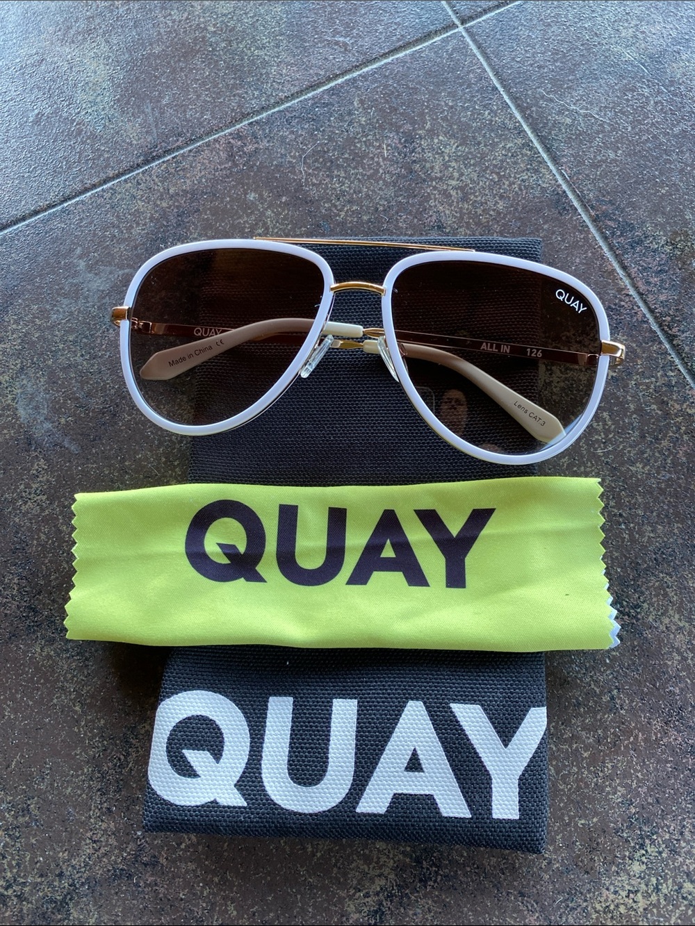 Quay Australia White Frame Brown Lens Aviator Sunglasses